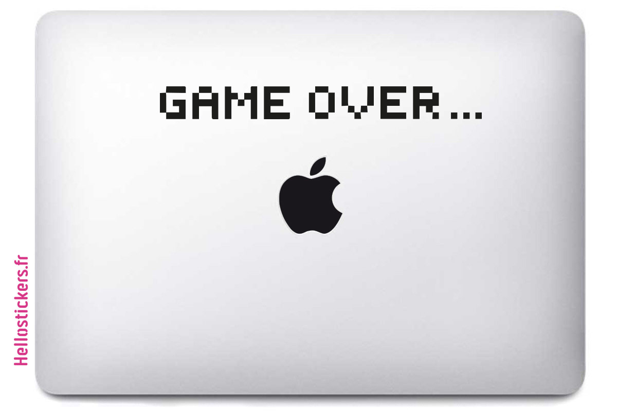 sticker autocollant mac ou pc ordinateur portable Game Over noir ou blanc