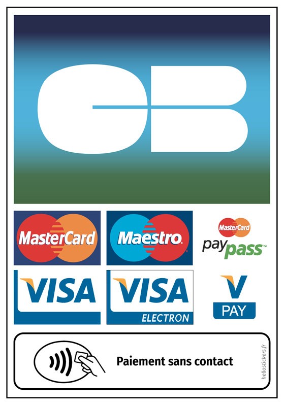 Sticker autocollant logo Cb paiement par carte bancaire et sans