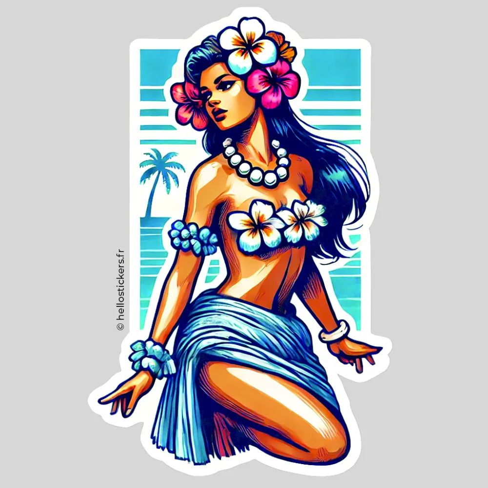 sticker vahiné tahitienne havaienne autocollant créole