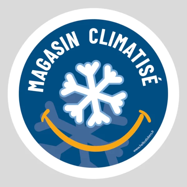 "Sticker magasin climatisé" – Communiquez clairement à vos clients que votre espace est climatisé. Durable, facile à poser et visible, idéal pour les commerces !