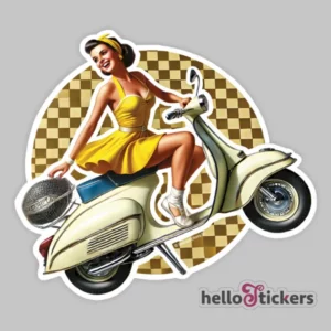 Sticker vintage Pin-Up avec Scooter Vespa - vue de face